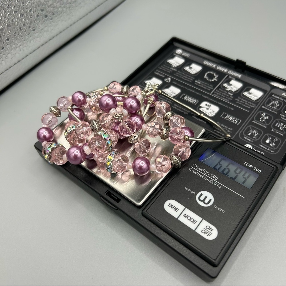 Vintage Pink Beaded Necklace & Earrings Set Glass Pearl Crystal - Picture 11 of 12